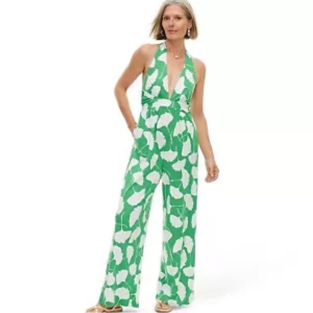SOLD OUT IN STORE DVF Women's Halter Ginkgo Green Jumpsuit